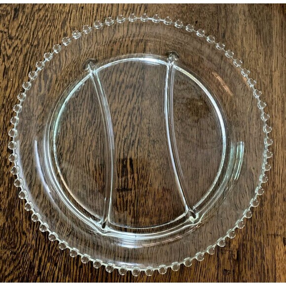 IMPERIAL GLASS-OHIO CANDLEWICK GLASS 10 1/2" 3 PART ROUND RELISH BOWL  Vintage - Picture 1 of 4